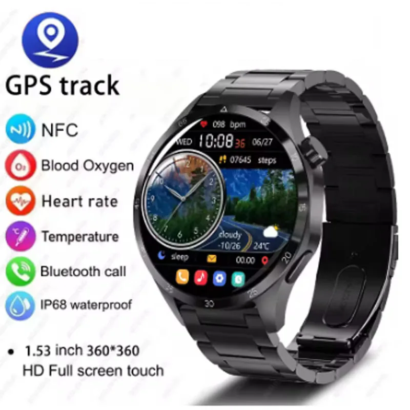 For Huawei nova 9 VIVO iQOO 9 Men Watches AMOLED HD Screen Bluetooth Call GPS NFC Heart Rate IP68 Waterproof SmartWatch 2024