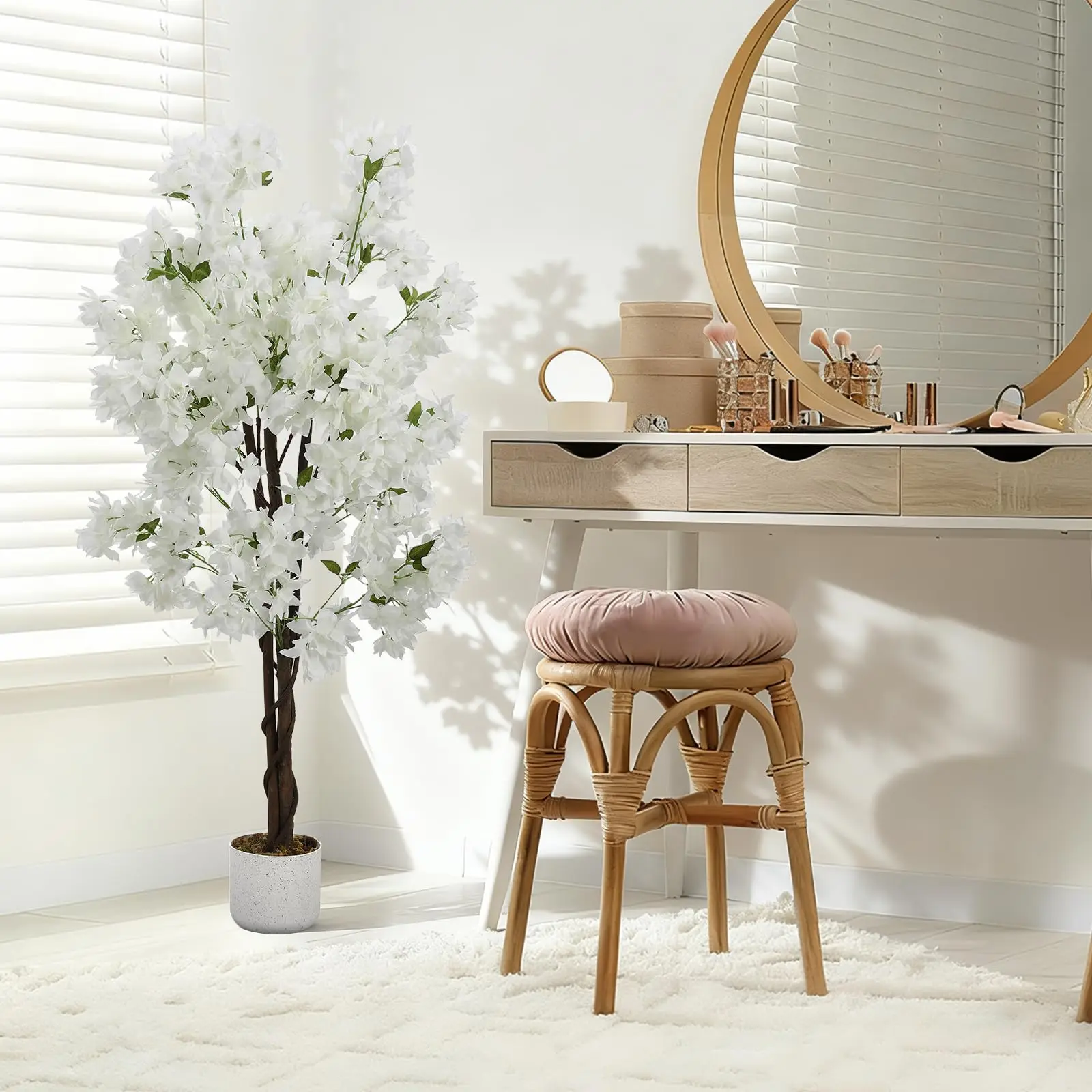 Albero di ciliegio artificiale, realistico, in vaso, con fiori bianchi e rosa, rami grandi e regolabili, altezza 150-183 cm, ideale per decorazioni interne ed esterne, per la casa, l’ufficio o per