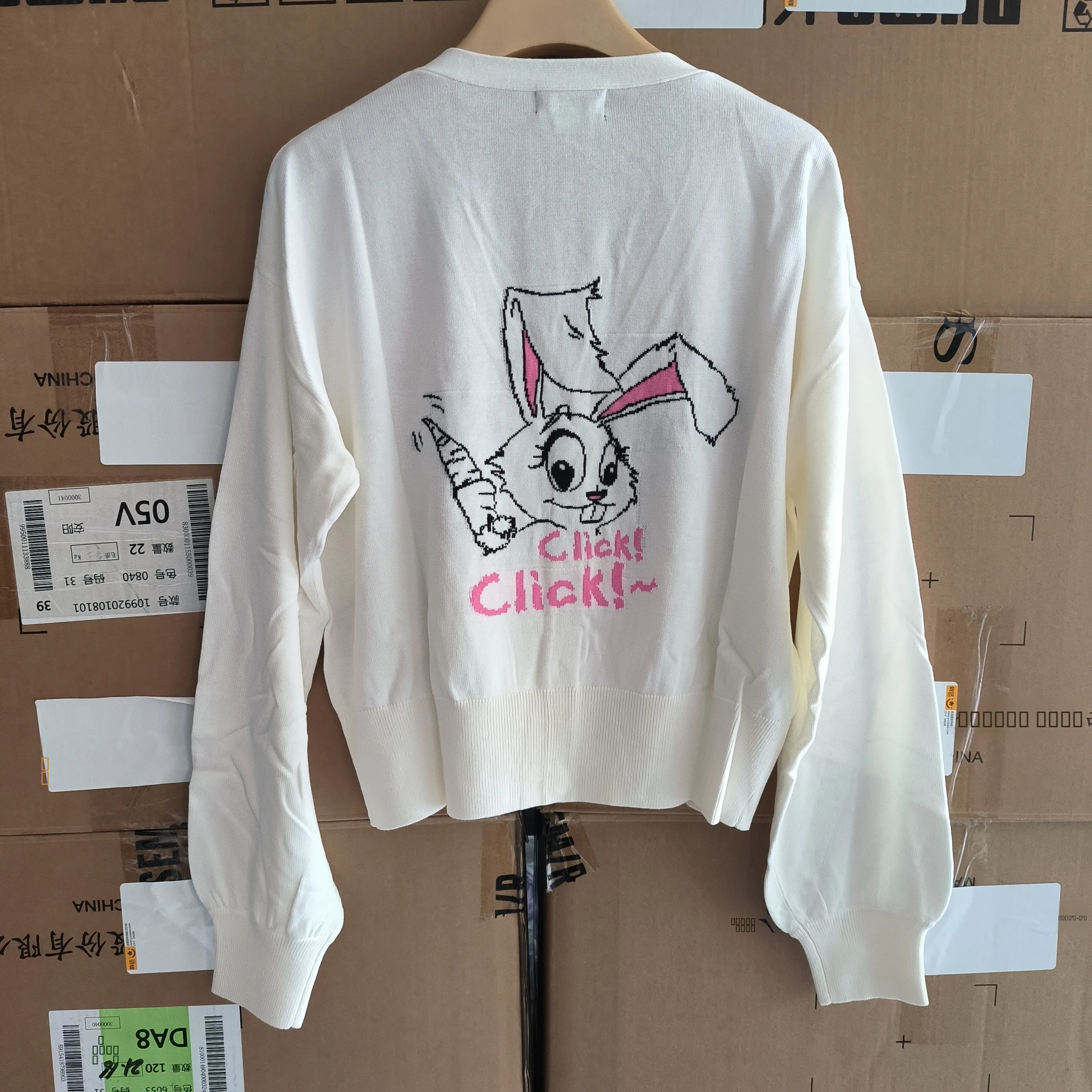 Mena Sweet Loose Damen-Pullover, Strickjacke, Kaninchen-Muster, bequem, weiches Material, Frühlingsfaion, Damen-Strickwaren