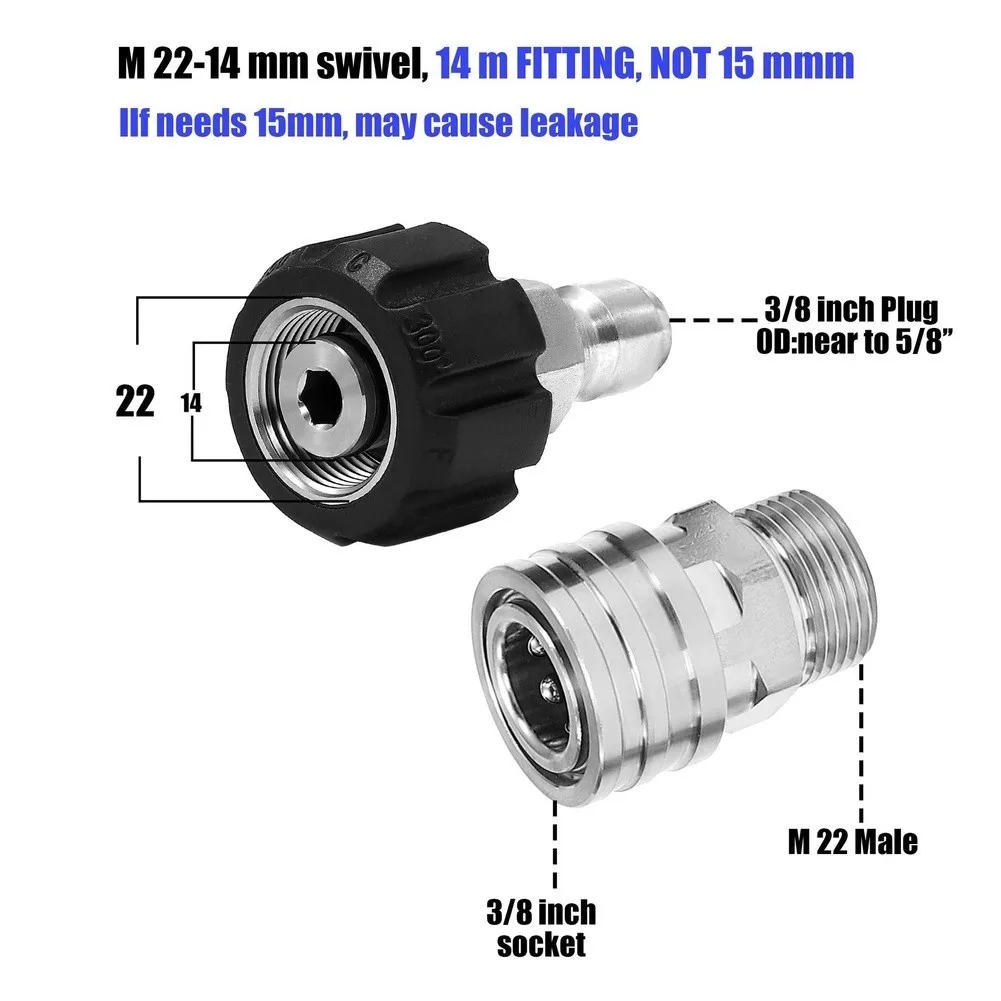 Stainless Steel 8Pcs M22 14mm Pressure Washer Quick Connect Fittings For Enhanced Durability In High Pressure Cleaning Tasks