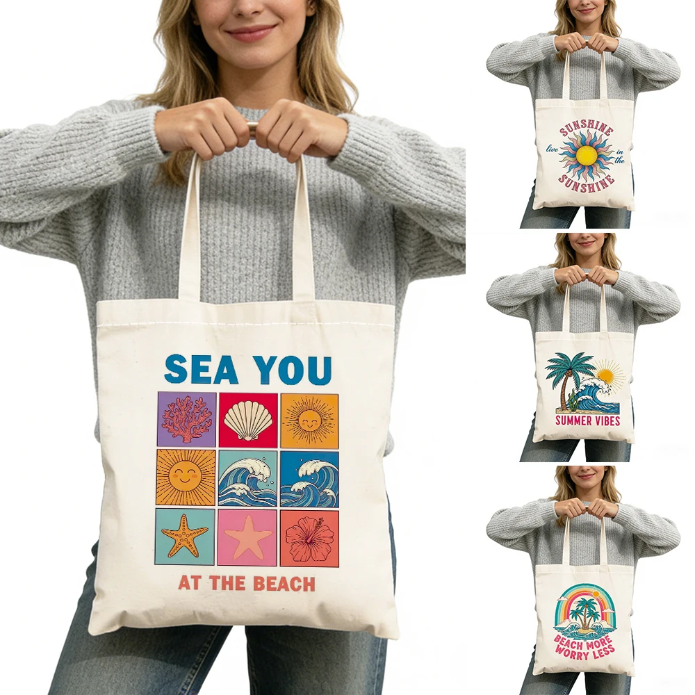 

Sunrise Vibes Girl Shopping Tote Bag Double Print Ocean Glow Lady Daily Use Satchel Big Capacity Rainbow Wave Women Shopper Bags