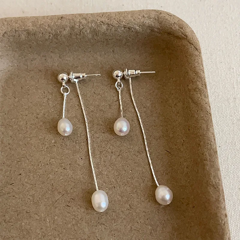 Double Sided Freshwater Pearl Tassel Earrings Women Minimalist Light Luxury Fashion Versatile Temperament Trendy Studs Jewelry