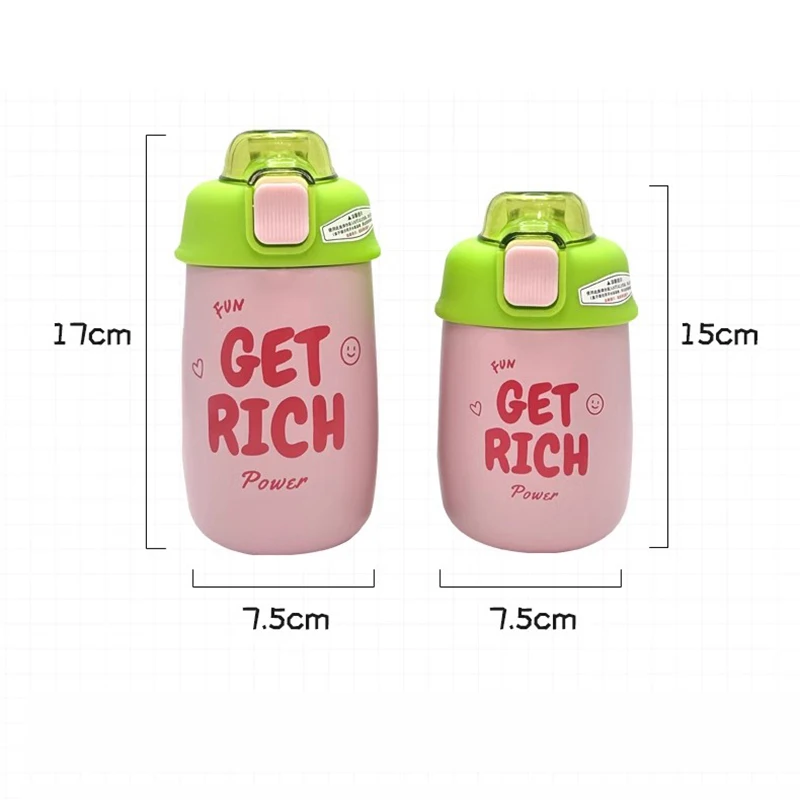 Cute Water Bottle Tumbler With Straw Stainless Steel Thermos Portable Vacuum Flask Insulated School Thermal Coffee Cup 330/420ml