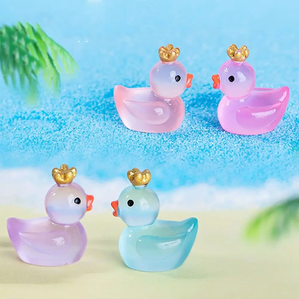 5pcs Resin Crafts Luminous Crown Small Ducks Cute Colorful Miniatures Crowned Duck DIY Glowing Yellow Duck Fairy Garden Ornament