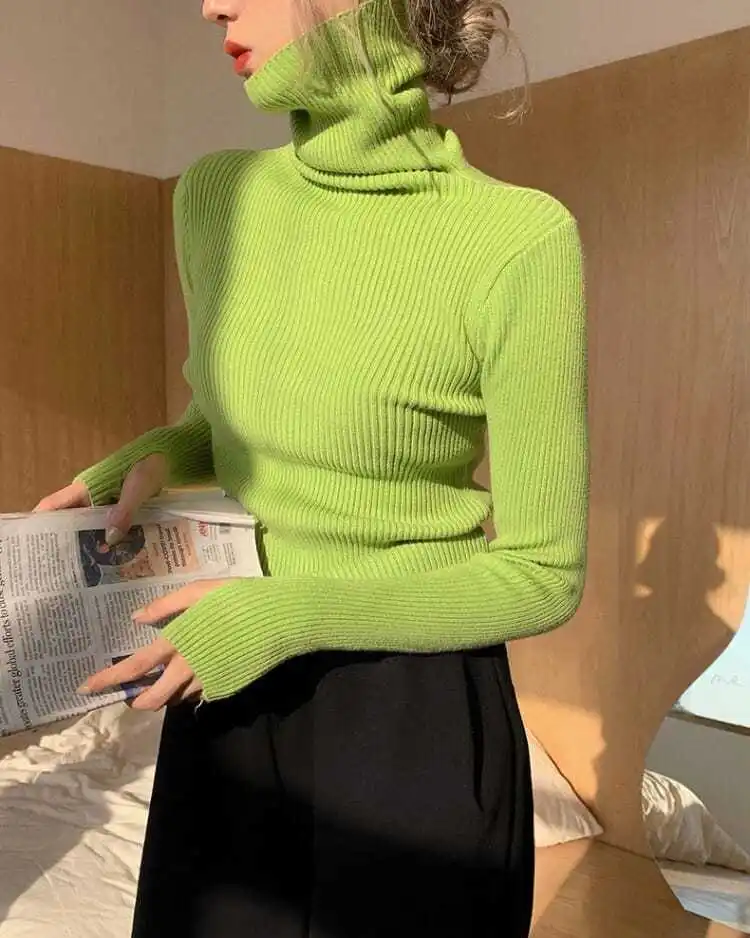 Autumn and winter pullover sweater turtleneck sweater women soft slim casual soft knitted sweater warm sweater slim top hotsale