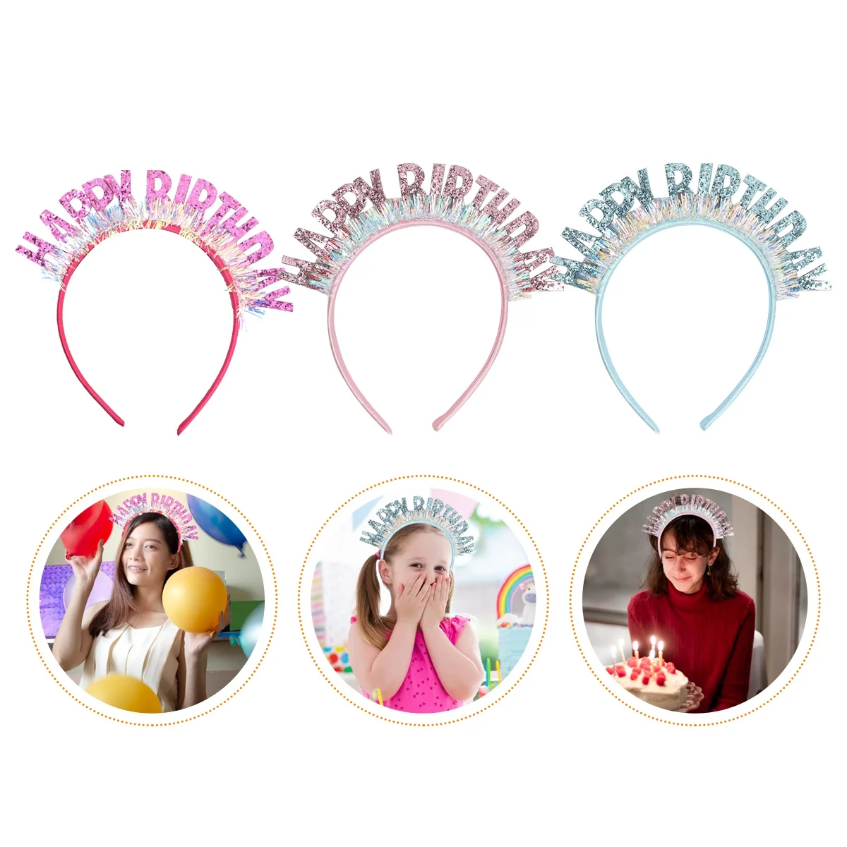

3Pcs Birthday Hat Party Headband Fine Workmanship Comfortable Durable Party Hair Decoration Adorable Headdress