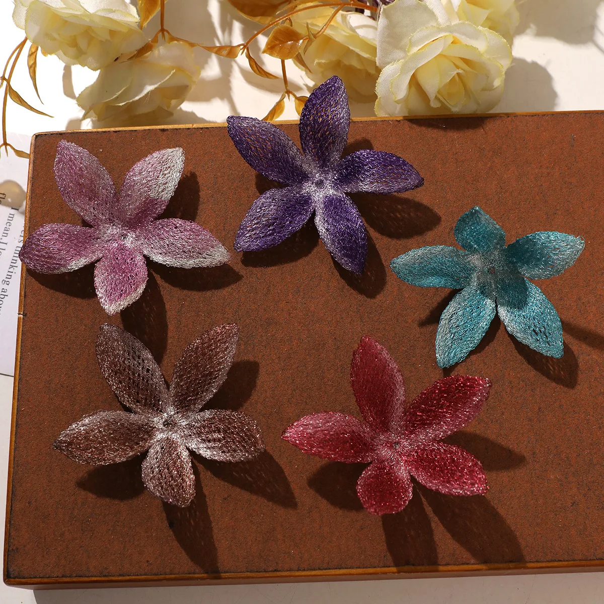 Clog Charms 1 Piece Sheer Mesh Hollow Five Petal Multicolor Fabric Flower Handmade DIY Elegant Adornment for Handbags