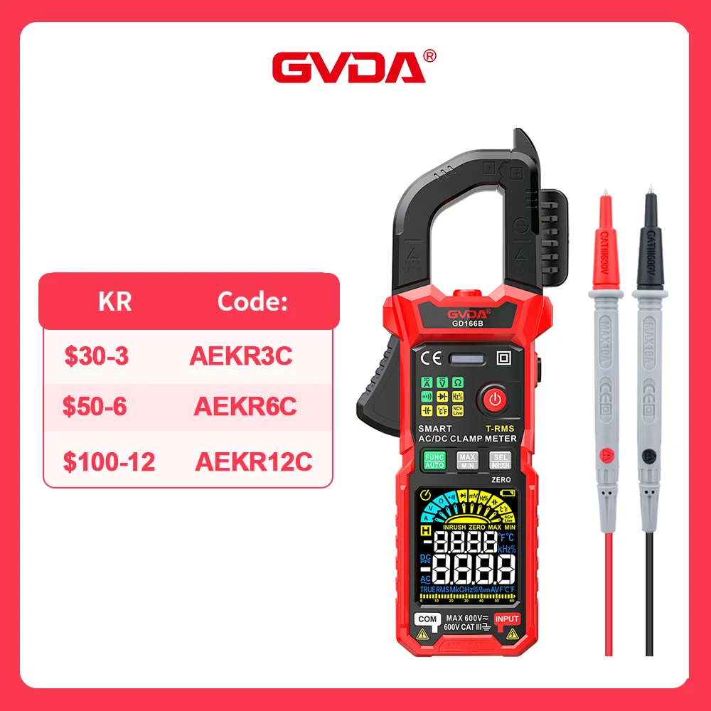 GVDA Digital Clamp Meter Multimeter Auto Range True RMS NCV DC AC Voltage Inrush Current Temperature Tester Automatic Voltmeter