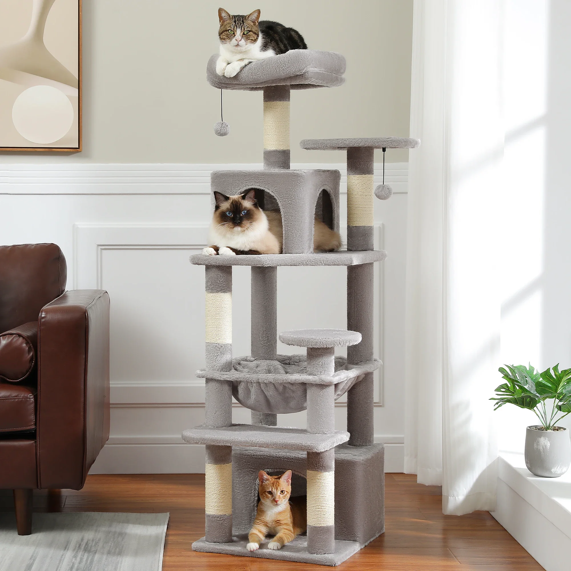 Large Cat Tree and Tower for Indoor Cats With Sisal-Covered Scratching Posts Spacious Hammock Padded Perches and Condos