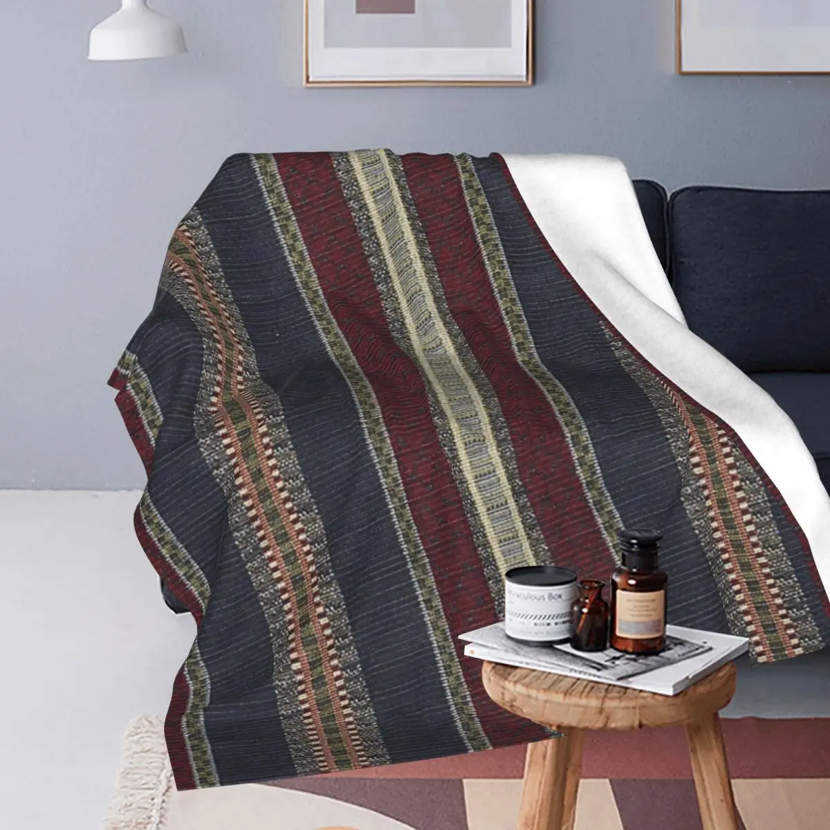 Navy Stripe Burgundy And Dark Blue Blankets Fleece Lightweight Throw Blankets for Home Bedroom Office Throws Bedspread Quilt