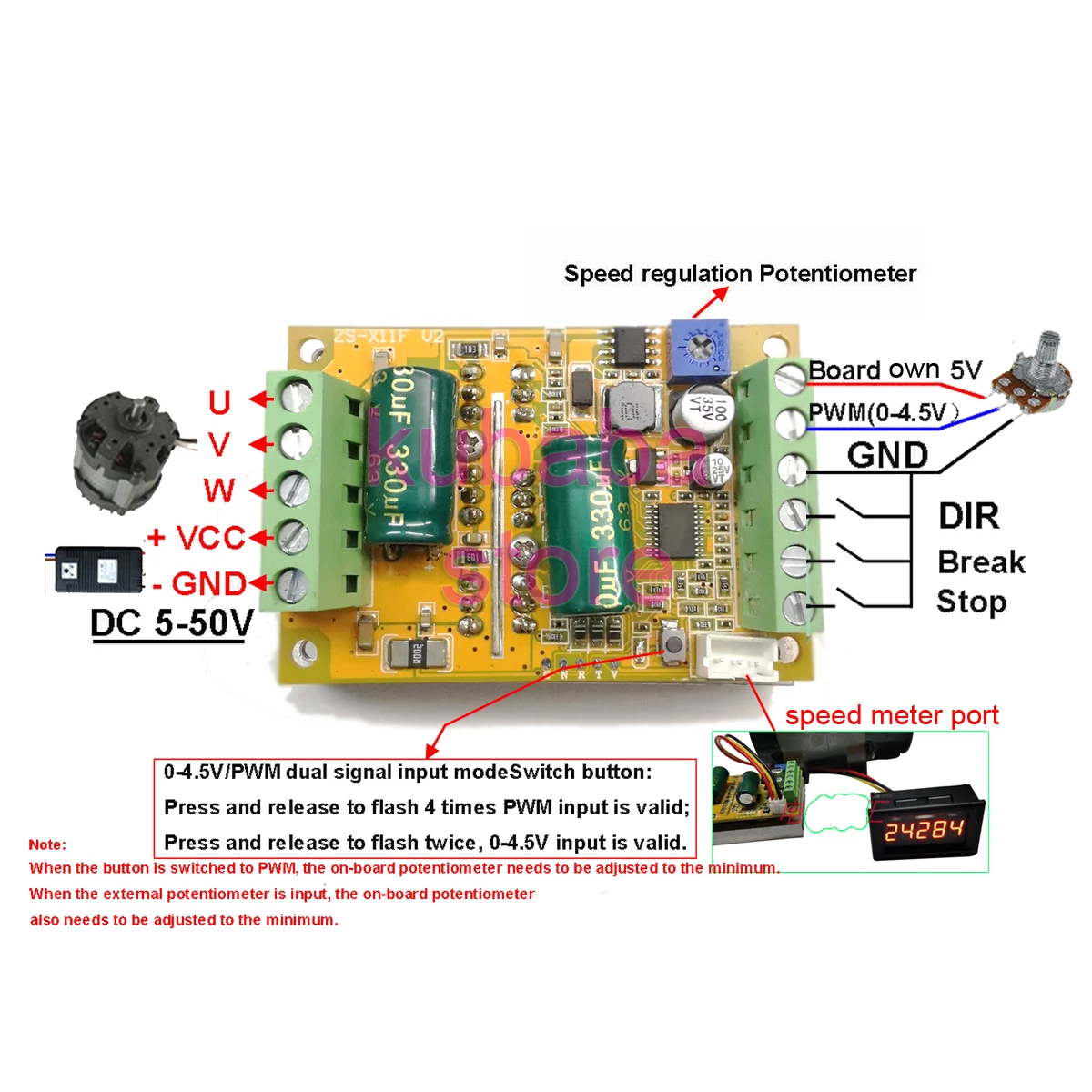 380w 3 Phases Brushless Motor Controller (No/without Hall Sensor) BLDC PWM PLC Driver Board DC 6-50V