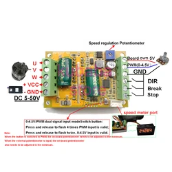 380w 3 Phases Brushless Motor Controller (No/without Hall Sensor) BLDC PWM PLC Driver Board DC 6-50V