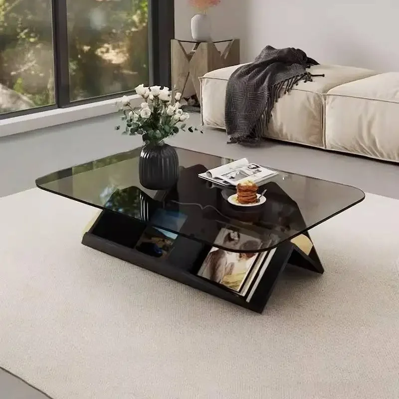 Chinese Glass Coffee Tables Wooden Black Brown Center Decor Coffee Tables Luxury Designer Nordic Mesa De Centro Furniture Home