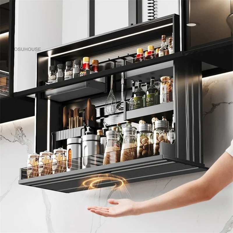 Vertical Lift Pull-out Basket for Kitchen Cabinets Electric Smart Storage Basket for Condiments Simple Storage Cabinet Basket