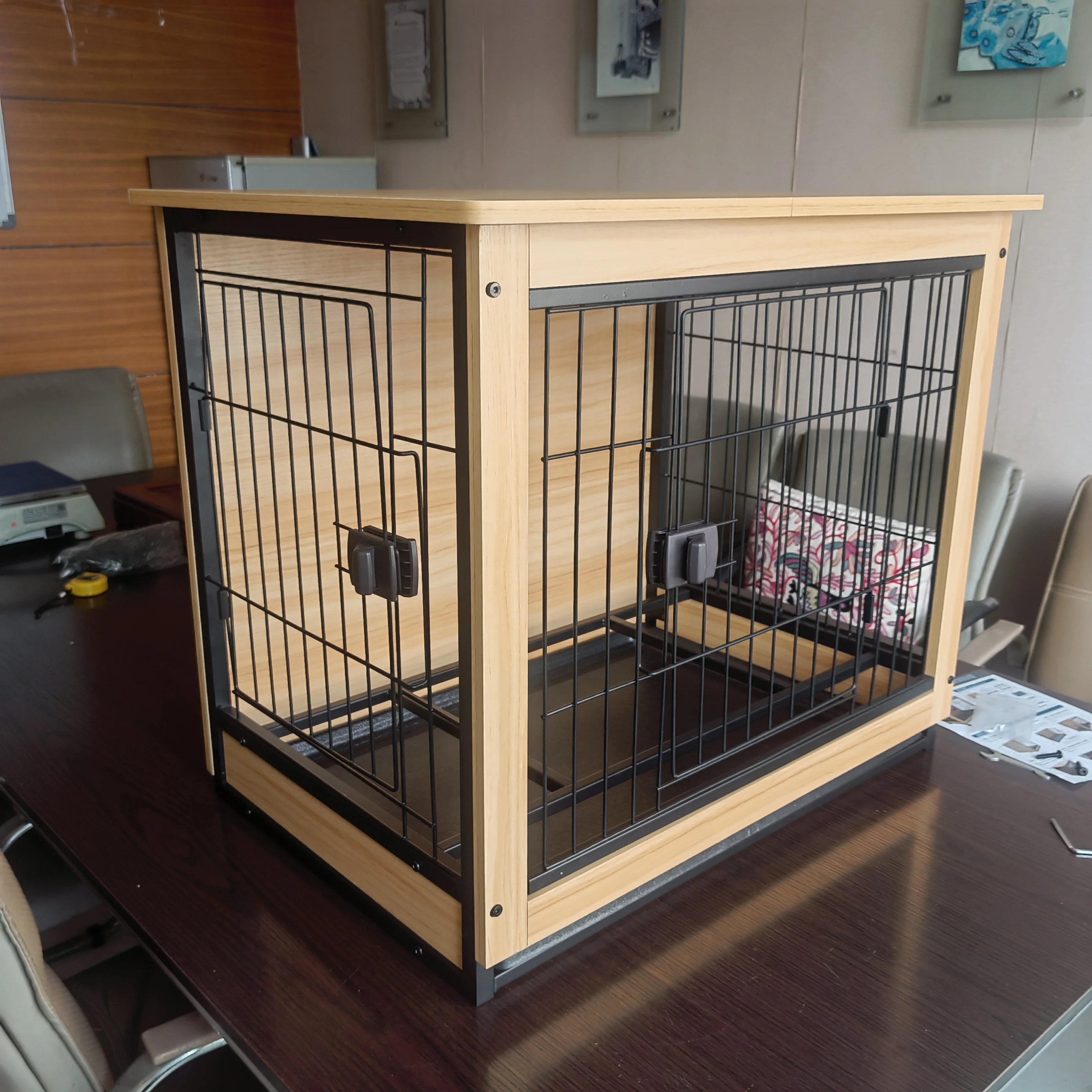 Furniture Style Wire Cage Double Door Large Crate House Wooden Dog Kennels For Dog