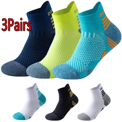 3 Pairs Marathon Socks Men Thickened Running Socks Professional Cushioned Sport Ankle Socks Low Cut Short Socks Winter