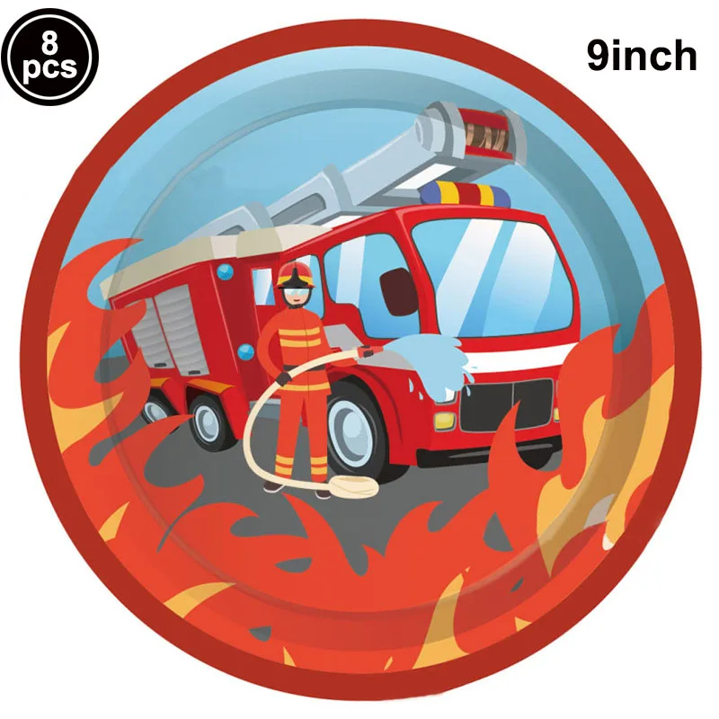 Fire Truck Party Decorations Disposable Dinnerware Firetruck Paper Plates Red Truck Napkins Cups Cutlery For Boys Birthday Party