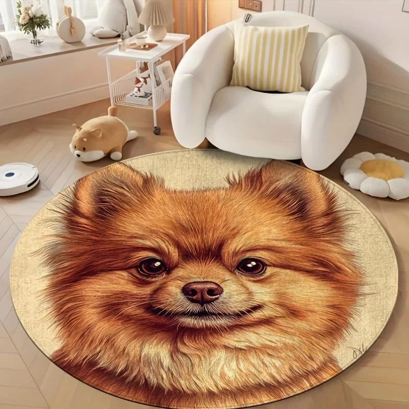 Vintage Oil Painting Four Fawn Deer Circular Area Rug Green Jungle Wild Flower Print Anti Slip Round Doormat Nature  Floor Rug view 2
