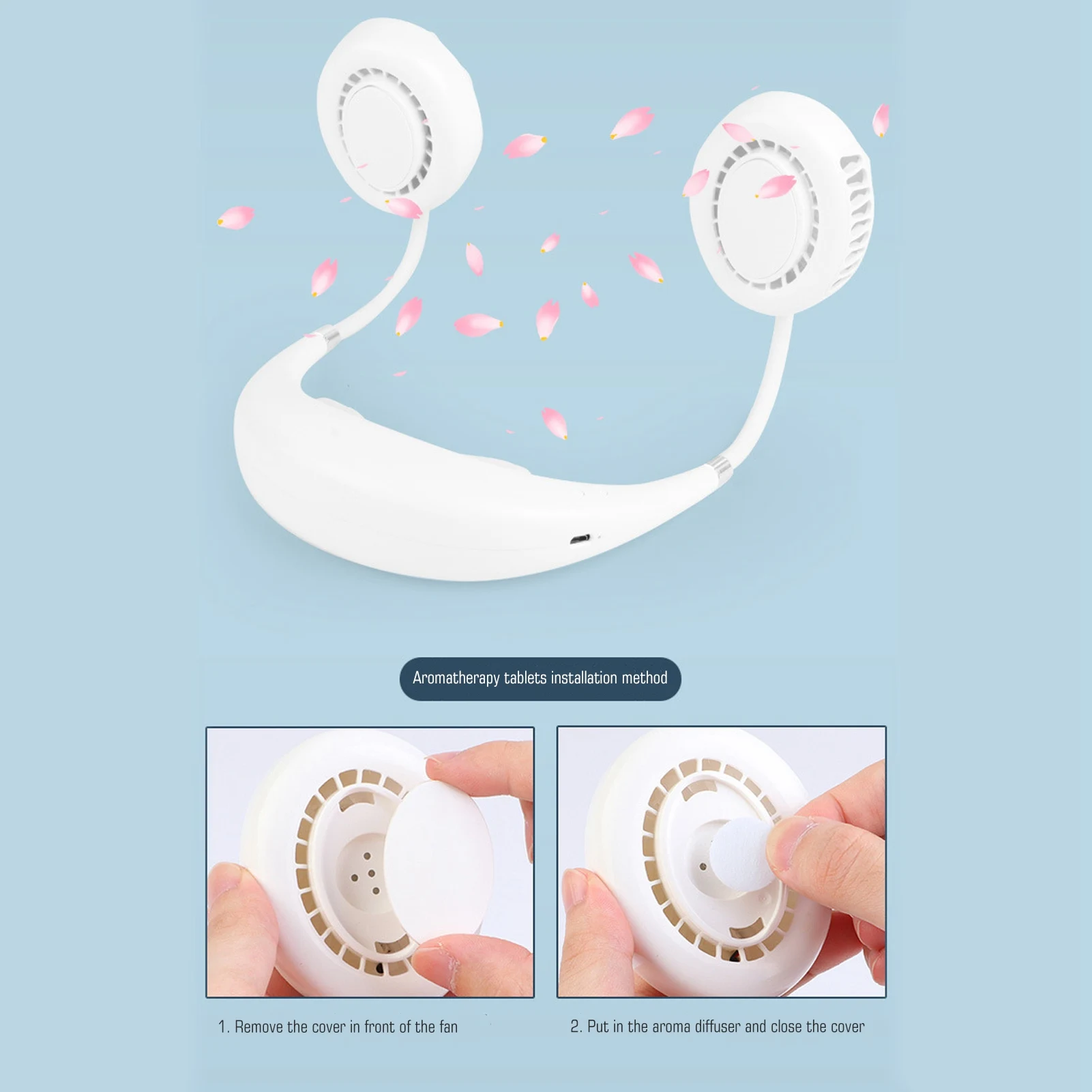 Hanging Neck Fan Portable Multifunction Leafless Massage Aromatherapy Neck Fanfor Outdoor HomeRed 2.3in