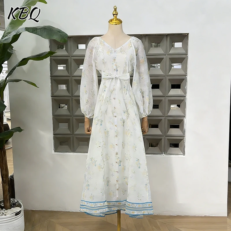 

Длинное женское платье KBQ из сетки с принтом, А-силуэт, с V-образным вырезом, рукавами-фонариками, завышенной талией, свободное, с кружевной вставкой и шнуровкой