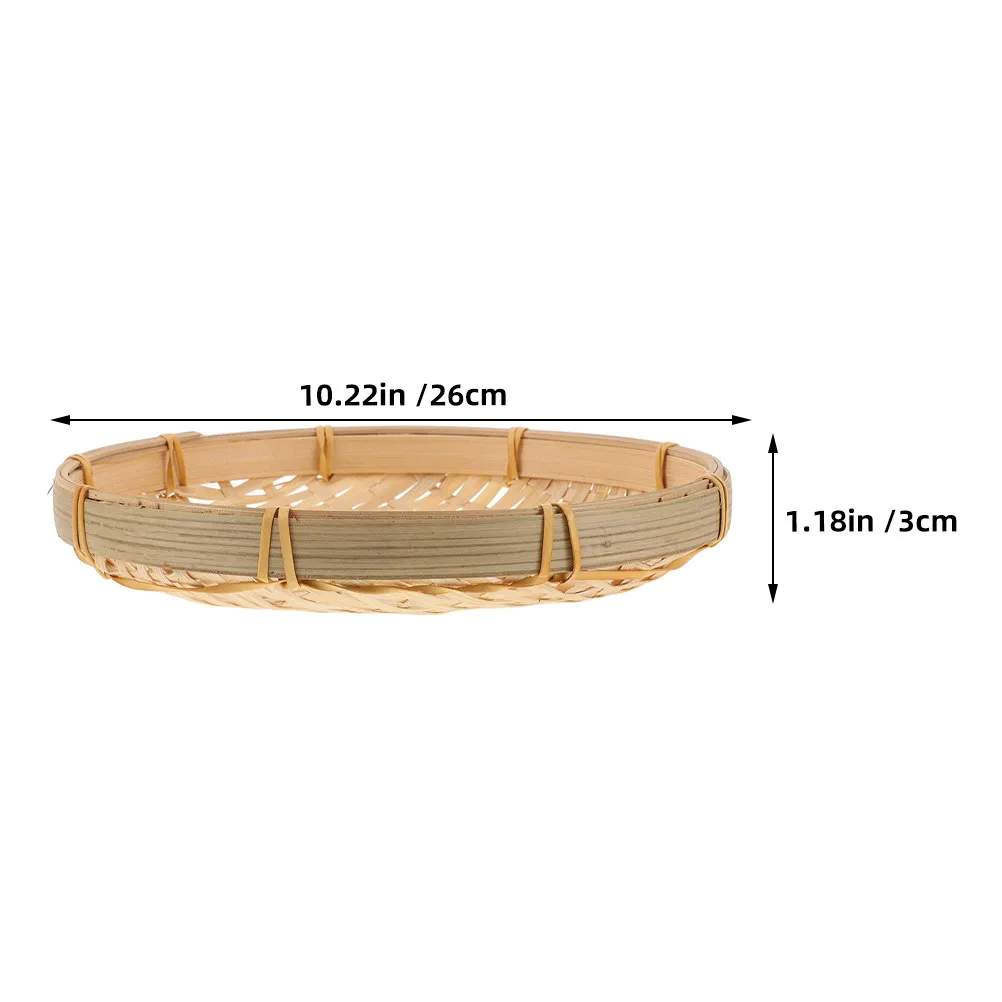 Exquisite Handwoven Bamboo Tray Compact Round Fruit Basket Snack Container Keys Jewelry Organizer Rustic Kitchen Desk