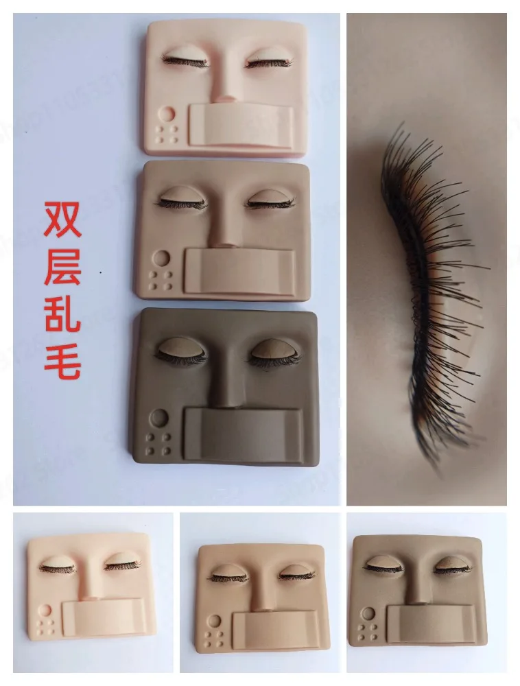 Removable Eyelash Grafting Practice Head, Beauty Makeup Tattoo Training Mannequin with Double Layer Messy Hair