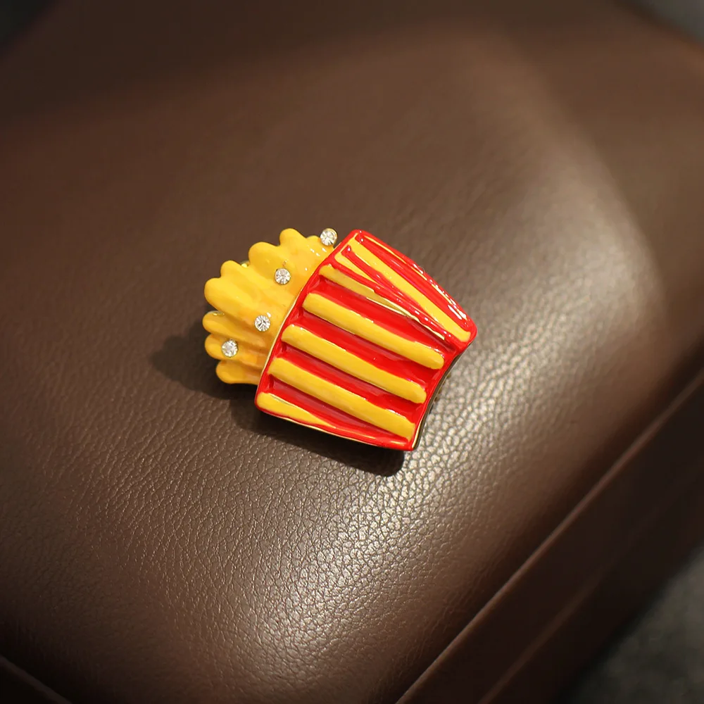 Cute and Creative Cartoon Drip Oil Fry French Fries Brooch Simple and Versatile Funny and Small Collar Pin Unisex Accessory