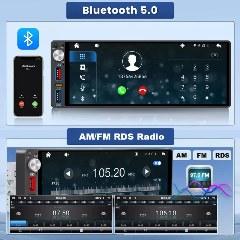 1Din العالمي متعدد الوظائف Carplay 6.86 "سيارة ستيريو شاشة تعمل باللمس اللاسلكية Carplay أندرويد السيارات FM AM BT5.0 RDS DAB Mikrofon #5