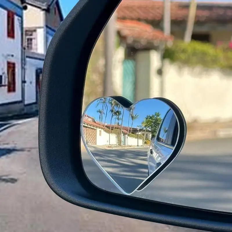 1 Pair Side View Mirror for Car Blind Spots Mirror in Cute Heart Shape Rearview Mirror Stick On Design Auxiliary Car Accessories
