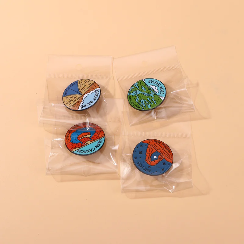 4 Styles Beautiful National Park Design Enamel Pins Glen Canyon  Arches  Great Basin  Everglades Round Brooches