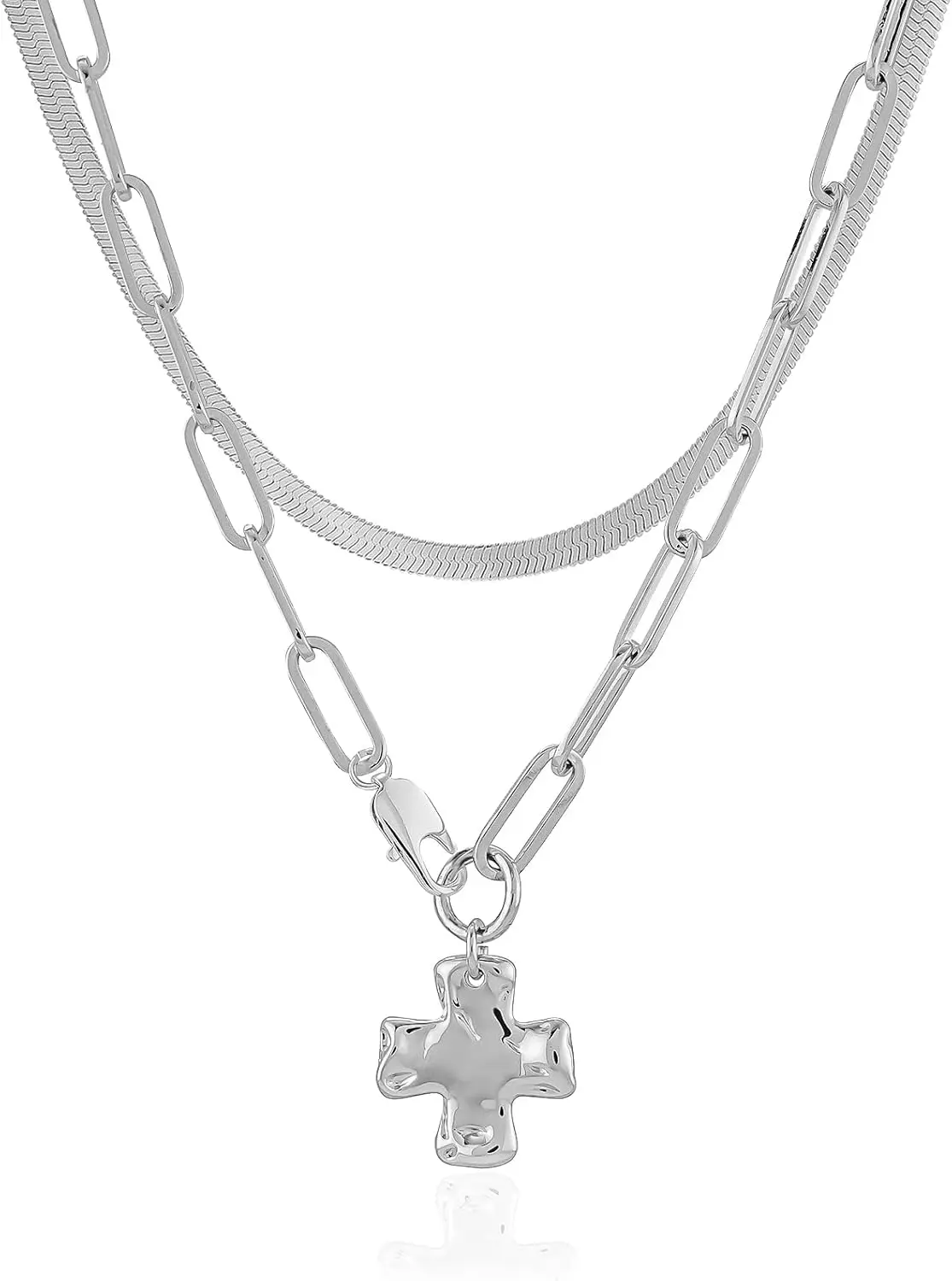 

Ожерелье Bheop Chunky Cross для женщин, золотое/серебряное, многослойное, с подвеской-крестом, винтажное, в стиле Paperclip Herringbone