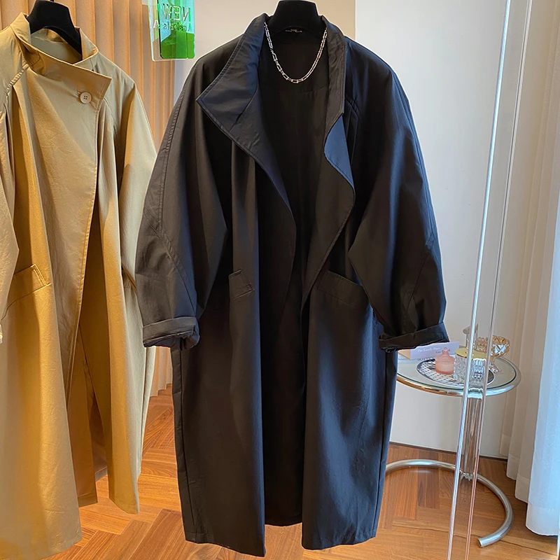 Chic Design Stand Collar Temperament Keep Warm Trench Coats Autumn Winter Long Coat Women Loose Casual Trench Coat