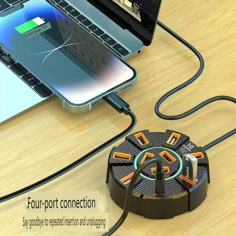 Adapter USB 2.0 HUB 10 portów, szybki rozdzielacz USB 2.0, zasilacz, 7-portowy ekspander do komputera PC, laptopa, akcesoria komputerowe — zdjęcie produktu 5