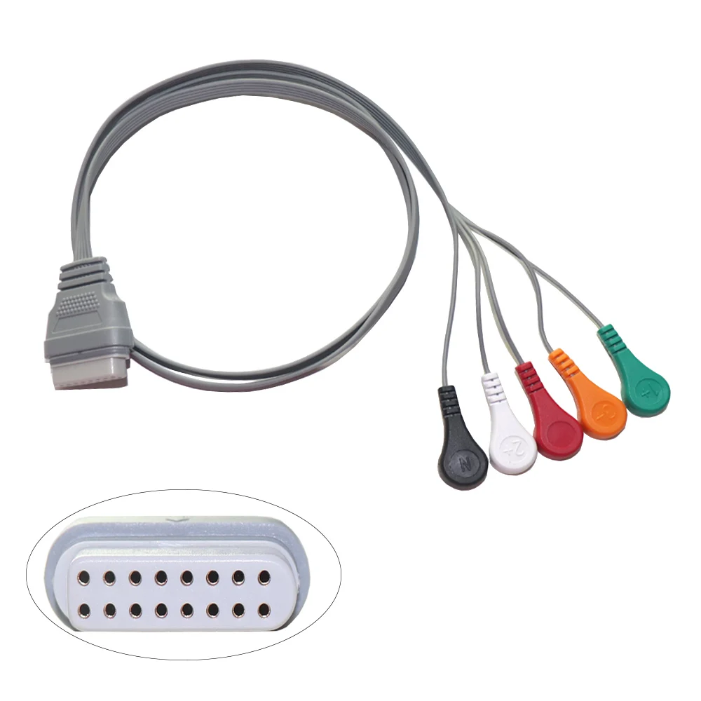 16 Pin AMP Snap ECG Cable 5/10 Lead Holter Patient Lead Wire Compatible EDAN SE-2003 SE-2012 EKG Recorder Cable