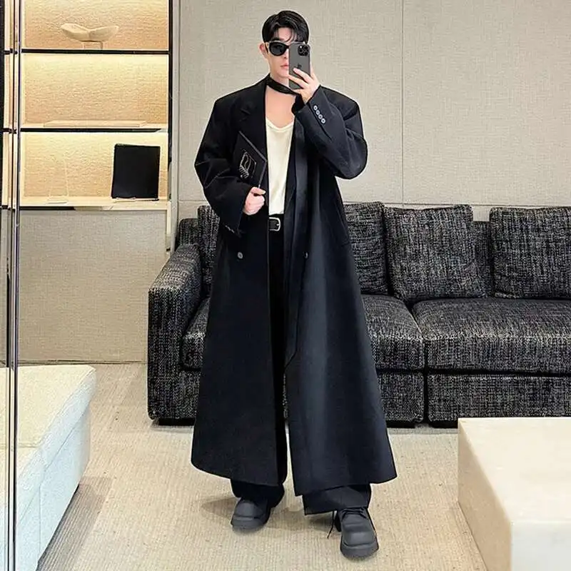LUZHEN Split Double Breasted Male Trench Coat Autumn Winter