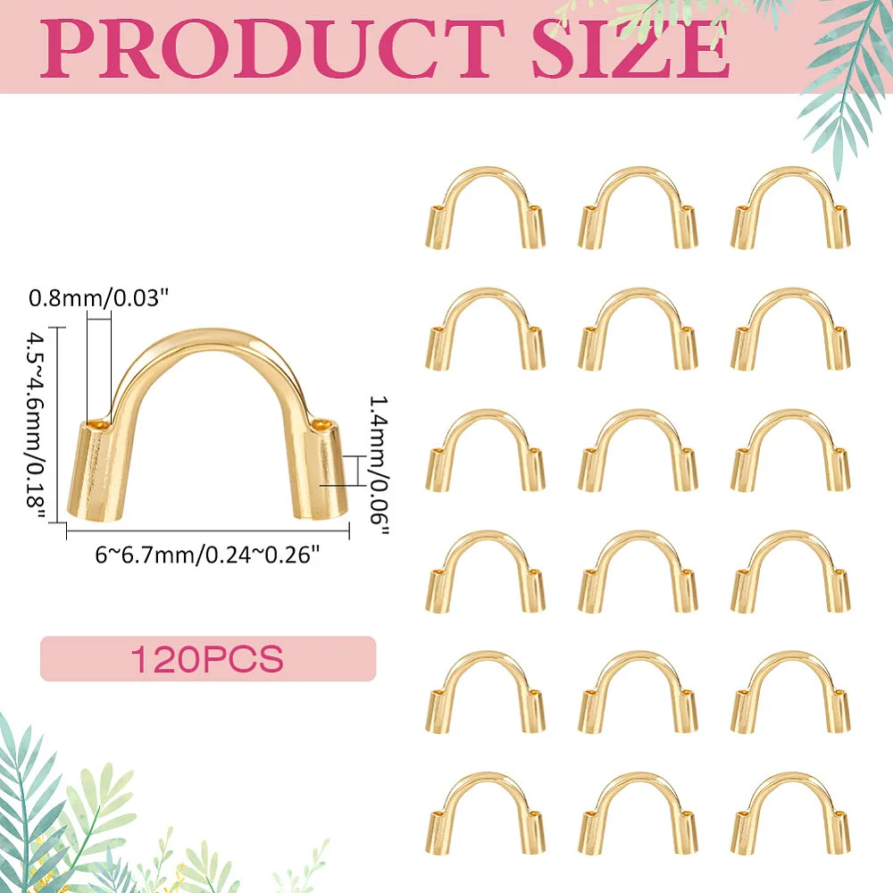 120Pcs 18K Gold Wire Guardian Protectors 304 Stainless Steel U-Shape Cable Protector Wire Guard Loops for Earring Bracelet