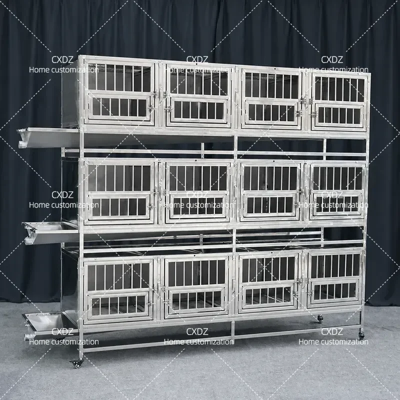 Multi Layer Stainless Steel Dog Cage Double Layer Pet Isolation Crate for Veterinary Clinic Pet Store Heavy Duty Flushable