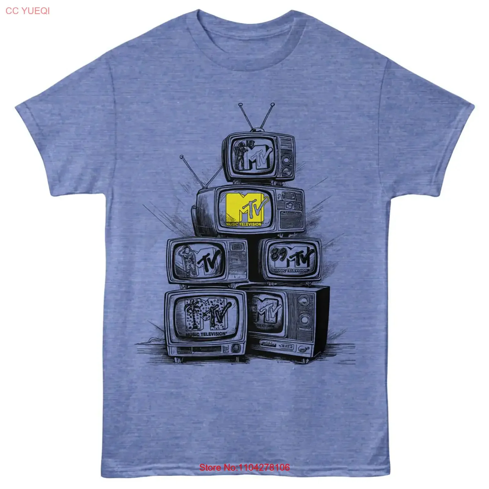 MTV Music Television Stack Of Old Style TV's Men's T Shirt vintage Washed Versatile Comfortable fashion Casual Stylish Soft