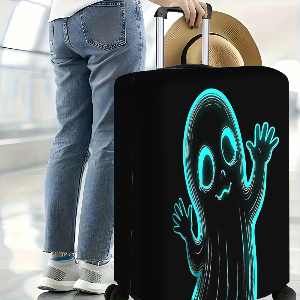 1pc Cute neon ghost-print luggage cover. Fits 18–32-inch suitcases; perfect for Halloween-themed luggage