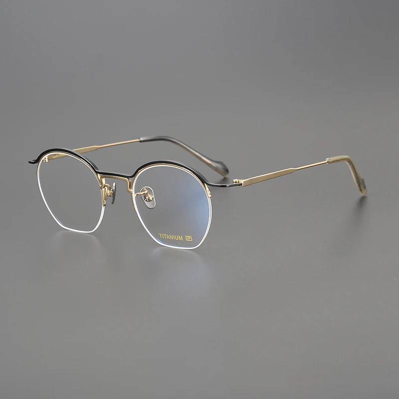 Japanese Handmade Semi Rimless Glasses Frame for Men Women Vintage Half Frameless Optical Eyeglasses Fashion Myopia Spectacles