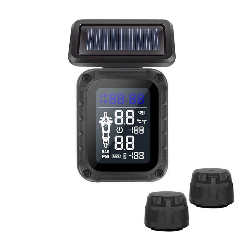 

Solar TPMS Motorcycle Tricycle Tire Pressure System Waterproof External Sensors Tire Gauges