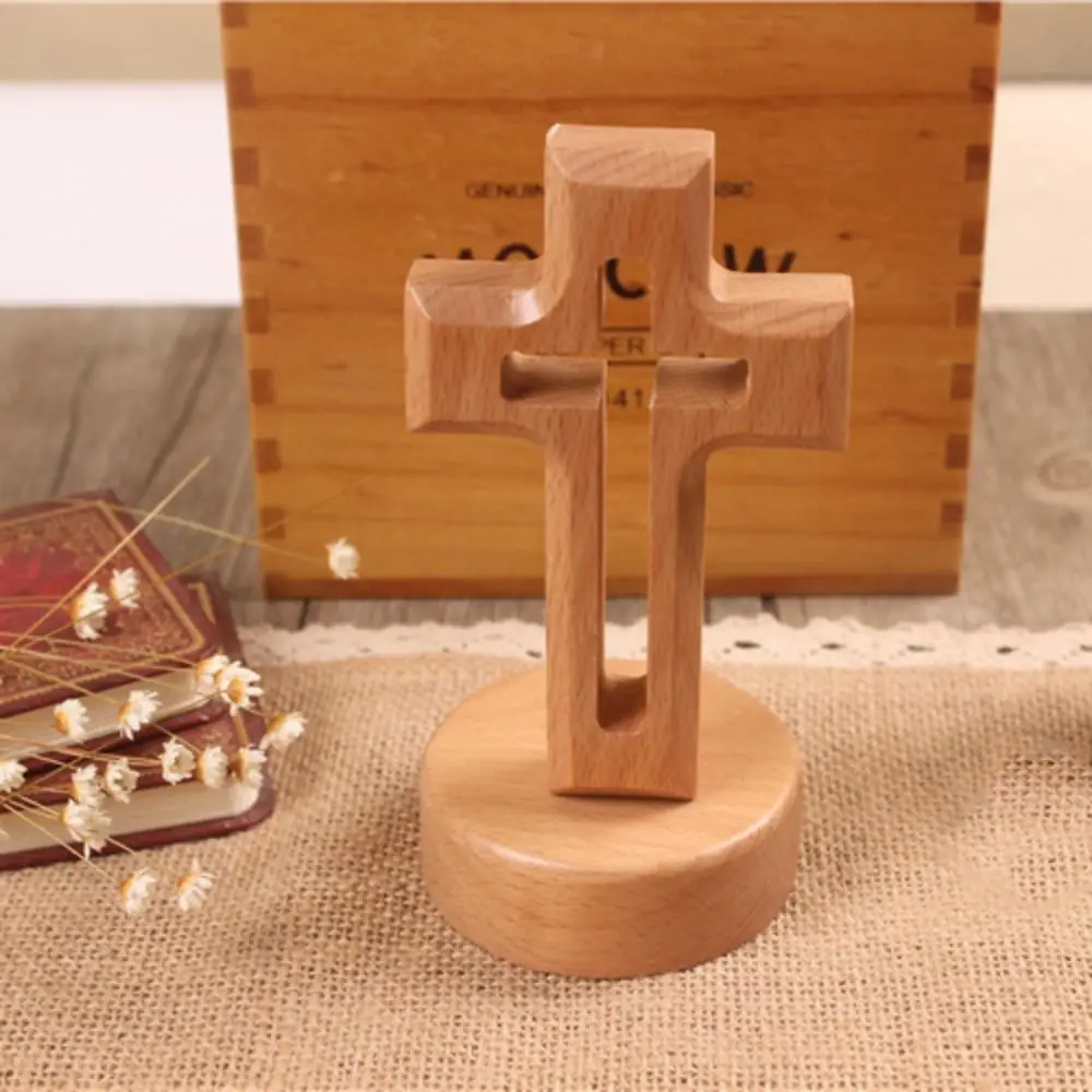 

Art Vintage Wooden Crosses Detachable Standing Religious Crosses Ornament with Base Crucifix Sculpture Easters Faith