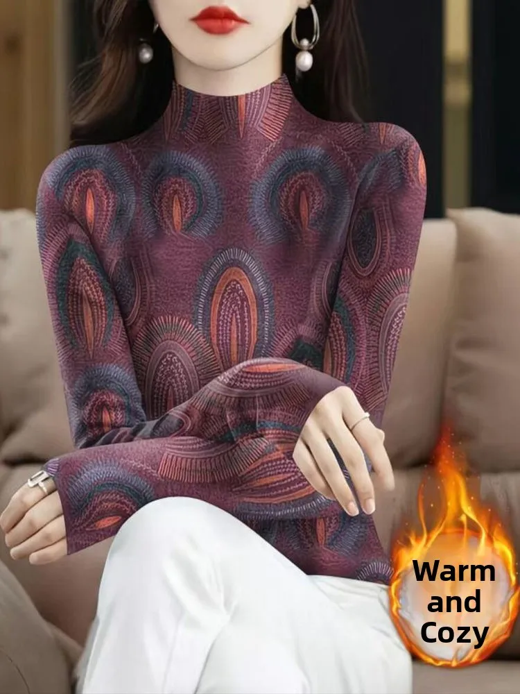 Warm Ladies Long Sve T-irt f High Collar Base irt Autumn Winter New Sle Ele Top De Commute Wind Universal Fit...