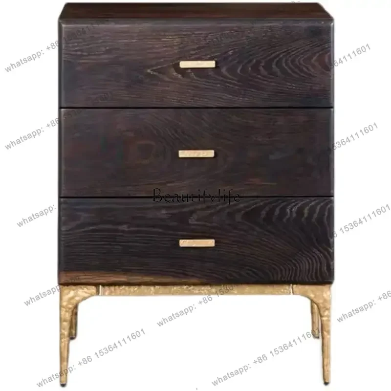 FG Solid wood imported three-drawer cabinet living room sofa retro industrial wind bedside table
