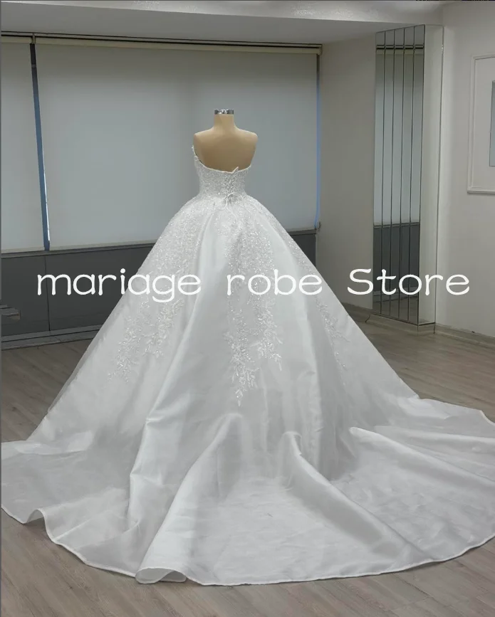 فساتين زفاف الأميرة سباركلي مزينة بريق الدانتيل متابعة مشد بدون حمالات فستان زفاف مخصص gel̇nli̇k الزي #3