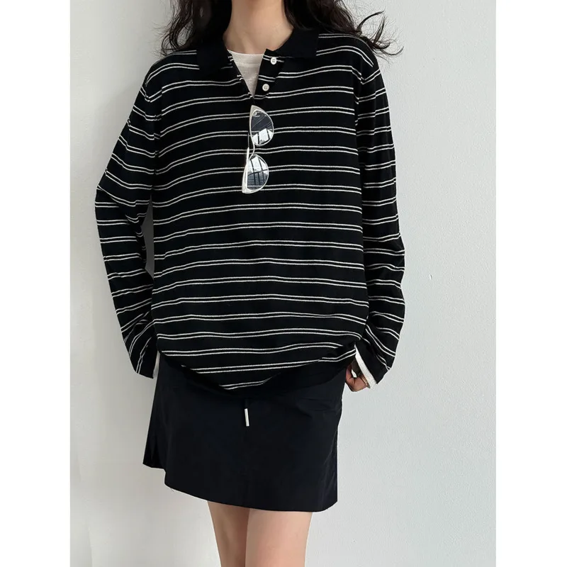 

Женский полосатый вязаный свитер, осенний цветной блок, свободный шерстяной свитер с длинными рукавами, корейский повседневный трикотаж, пуловеры