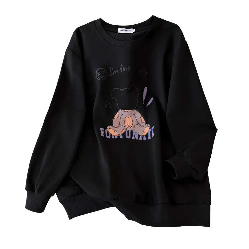 170Kg Plus Size Women's Bust 170 Spring Autumn Loose Round Neck Bear Sweatshirt Long Sleeve Casual Top 6XL 7XL 8XL 9XL 10XL 11XL