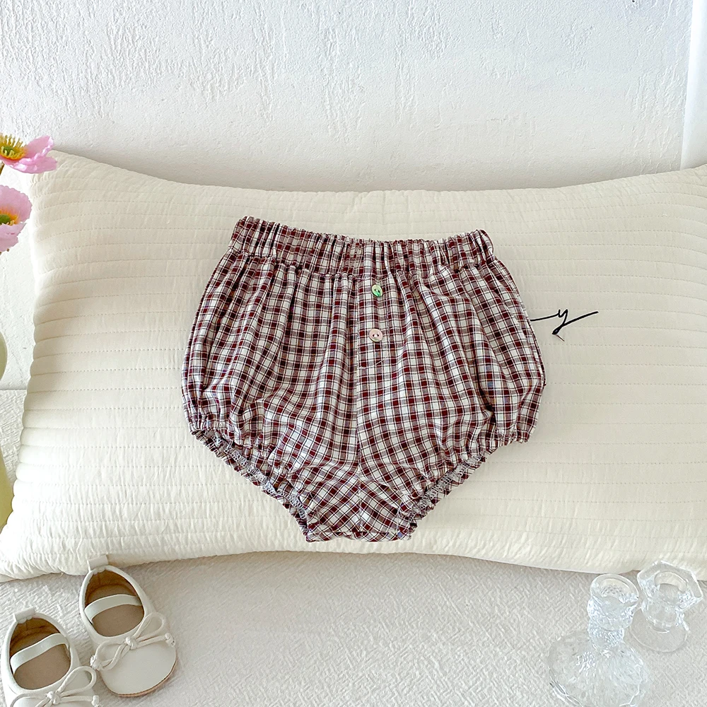 Baby Mädchen Jungen Karierte Shorts Neugeborene Weiche Bequeme Baumwolle Kleinkind Elastische Taille Dreieckige Kurze Hosen für den Sommer Shorts für 0-3 Jahre – Detail 11