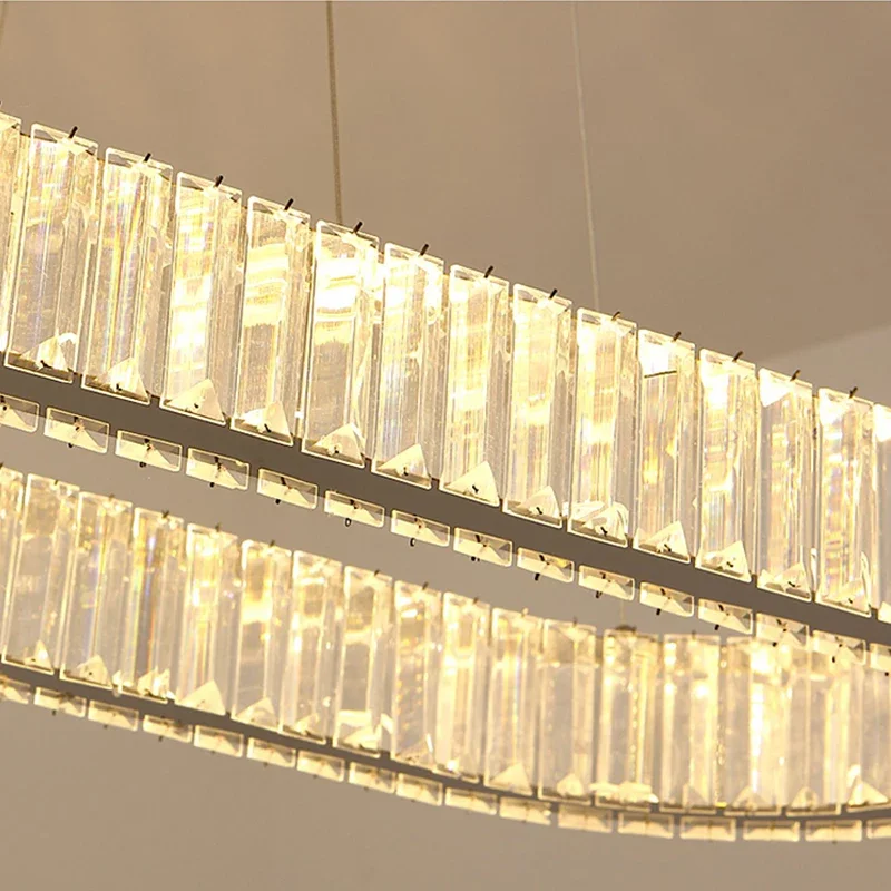 Nordic modern luxury K9 crystal chandelier villa gold ceiling LED chandelier steel plate living room minimalist lighting fixture