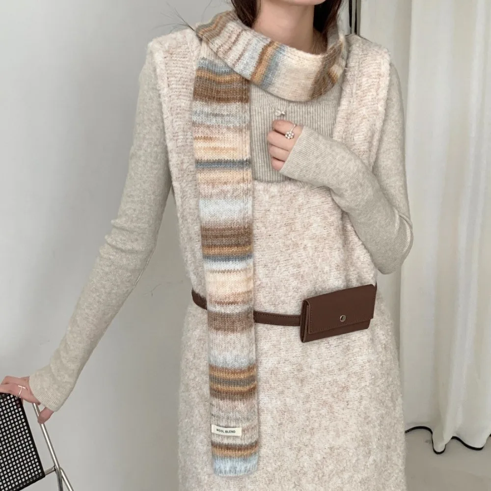 

Мягкий шарф в радужную полоску в корейском стиле, плюшевый утолщенный кашемировый вязаный шарф, ветрозащитный теплый шарф для шеи, зимняя шаль, осень-зима